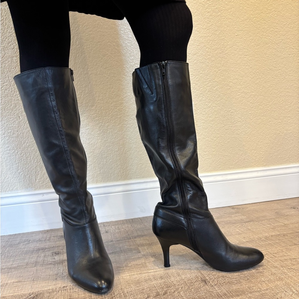 Calvin Klein Dark Leather Heeled Boots